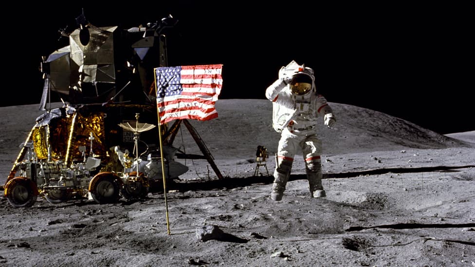 First man standing on the moon